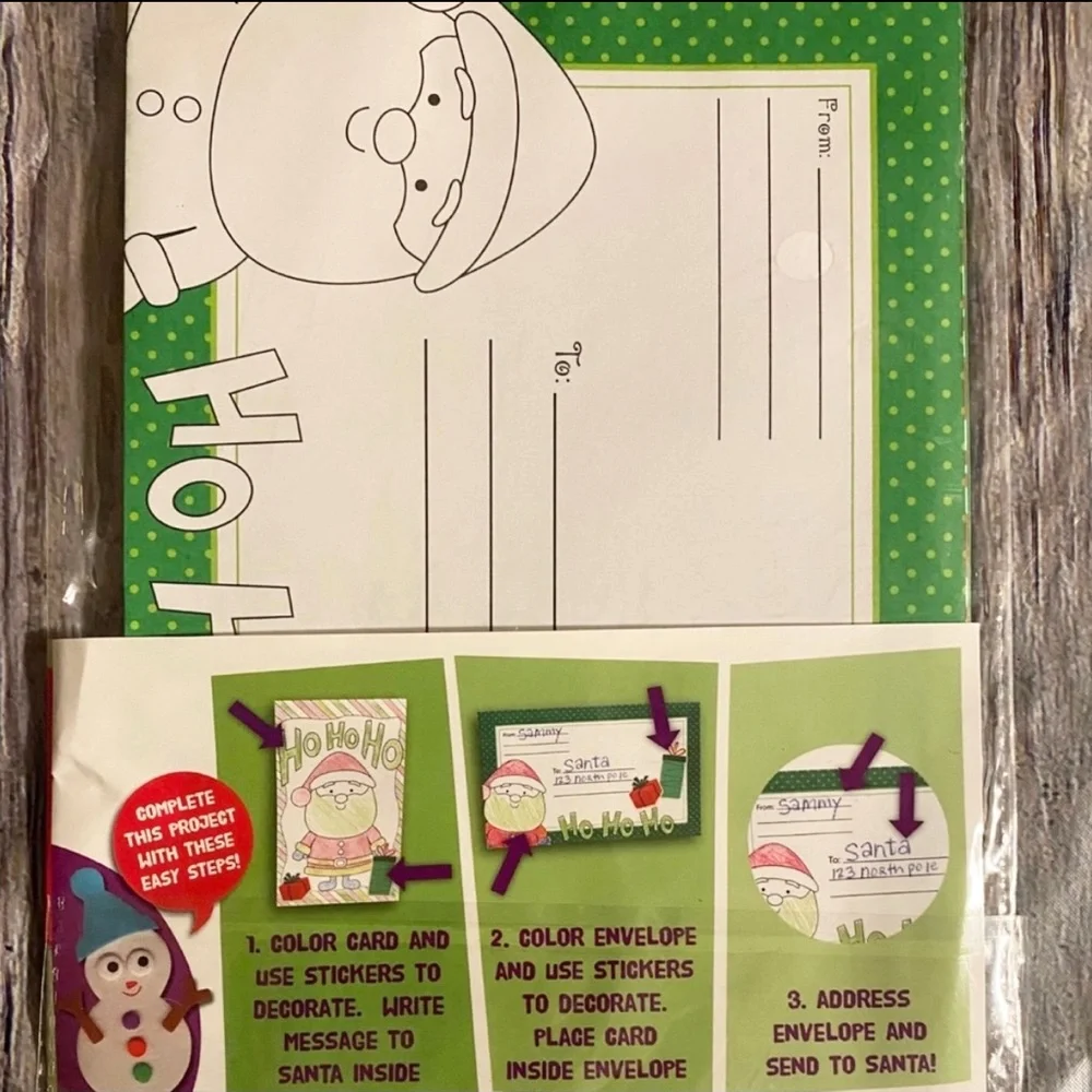 💞 New Set of 4 Color Your Own Christmas Card Kit with Stickers & Envelopes